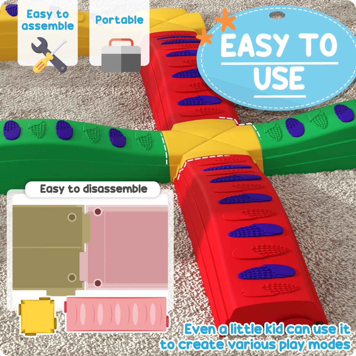 AIYAPLAY 12-Piece Kids Balance Beam Stepping Stones with Non-Slip Pads