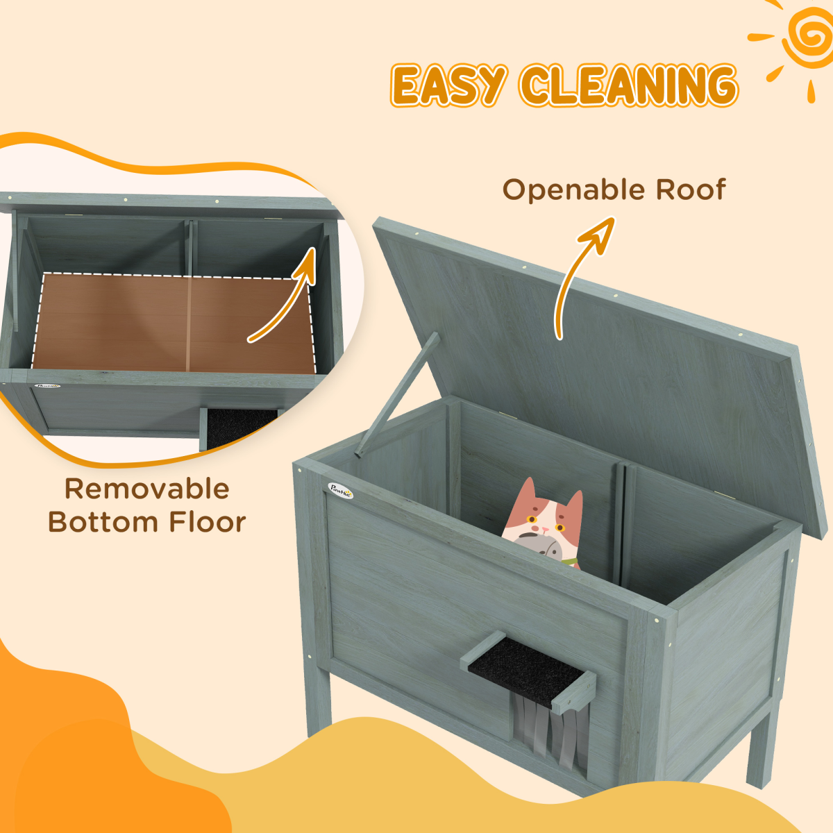 PawHut Outdoor Feral Cat House Insulated w/ Openable Roof - Charcoal Grey