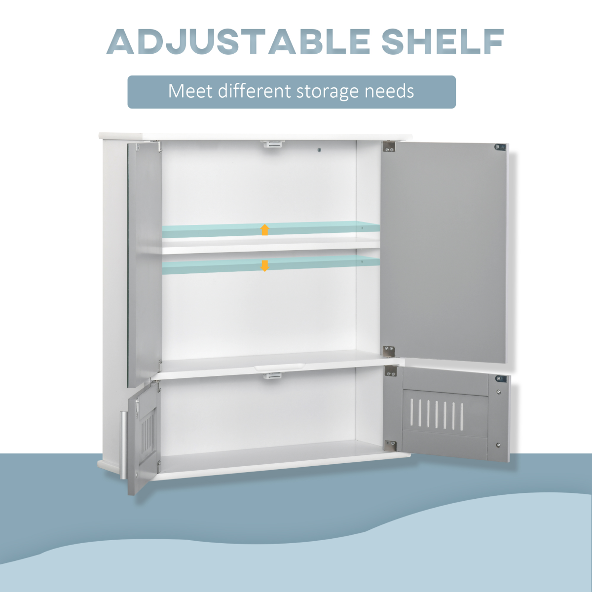 kleankin Bathroom Mirror Cabinet Wall Mounted Storage Cupboard with Mirrored Doors Grey