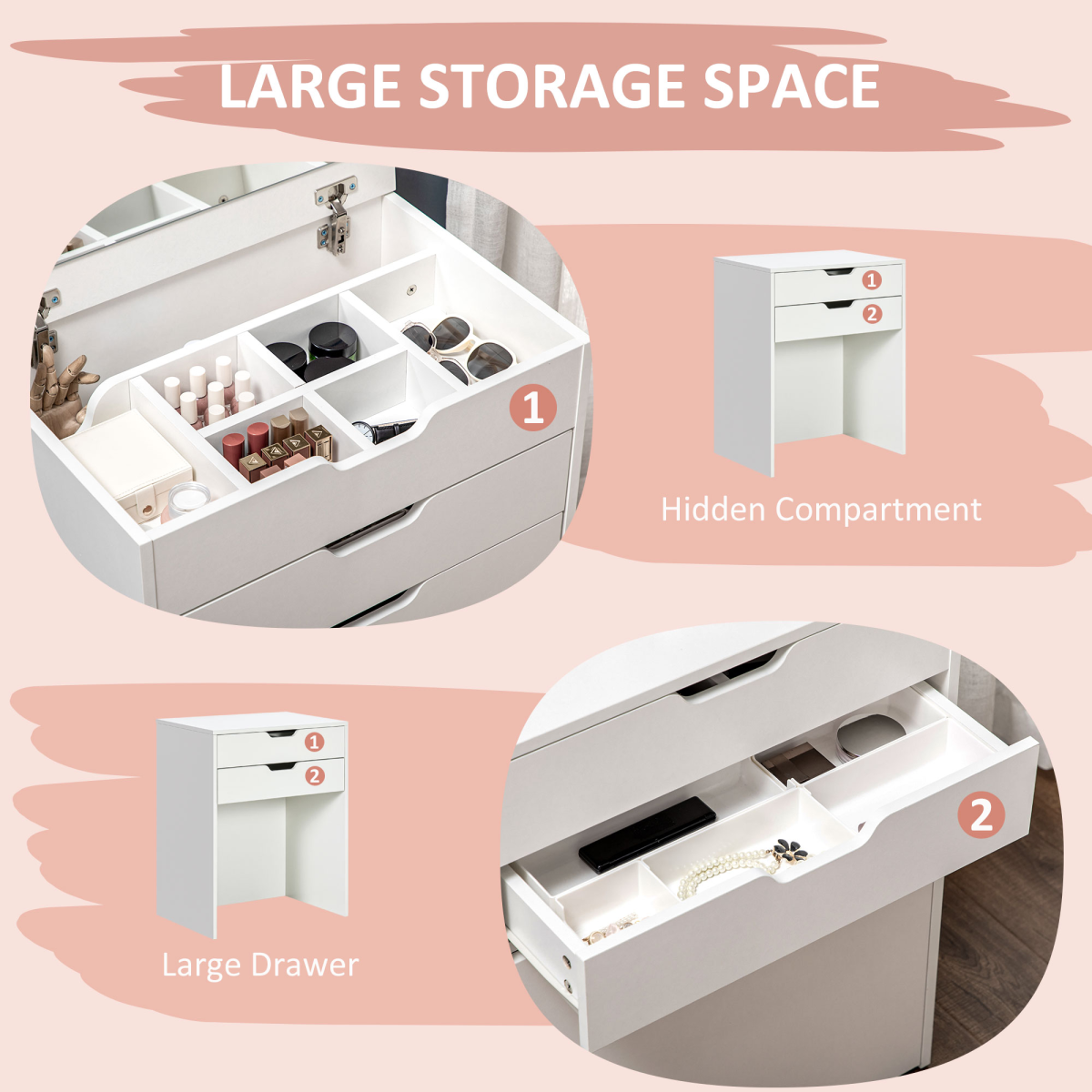 White Dressing Table Set with Flip-Up Mirror, Stool and Drawer