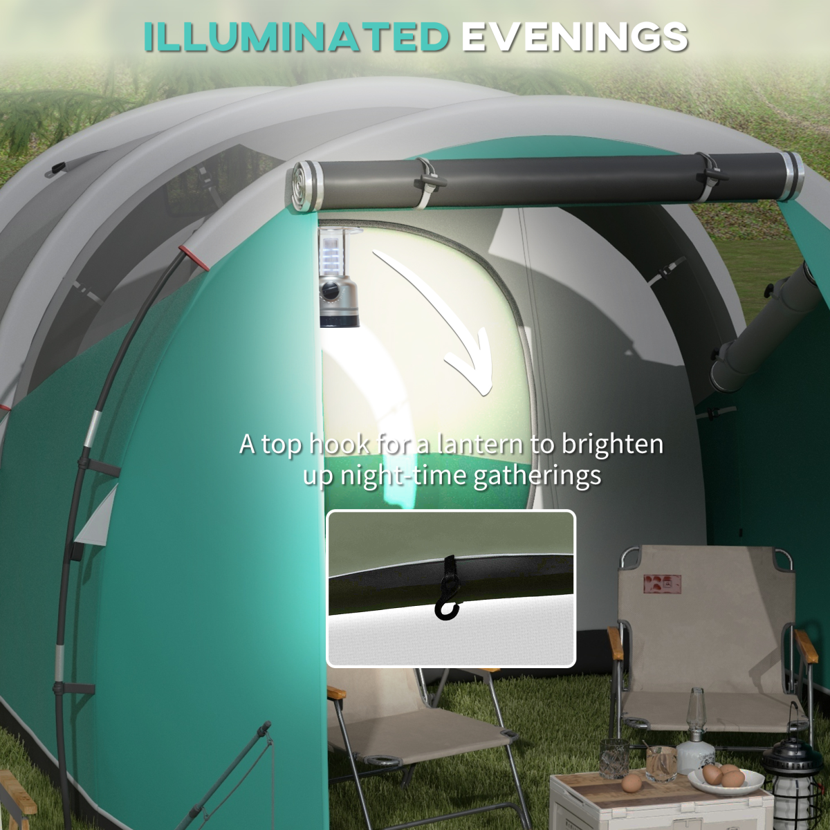 Outsunny 3000mm Waterproof 2-Room Camping Tent for 4-5 People, Green