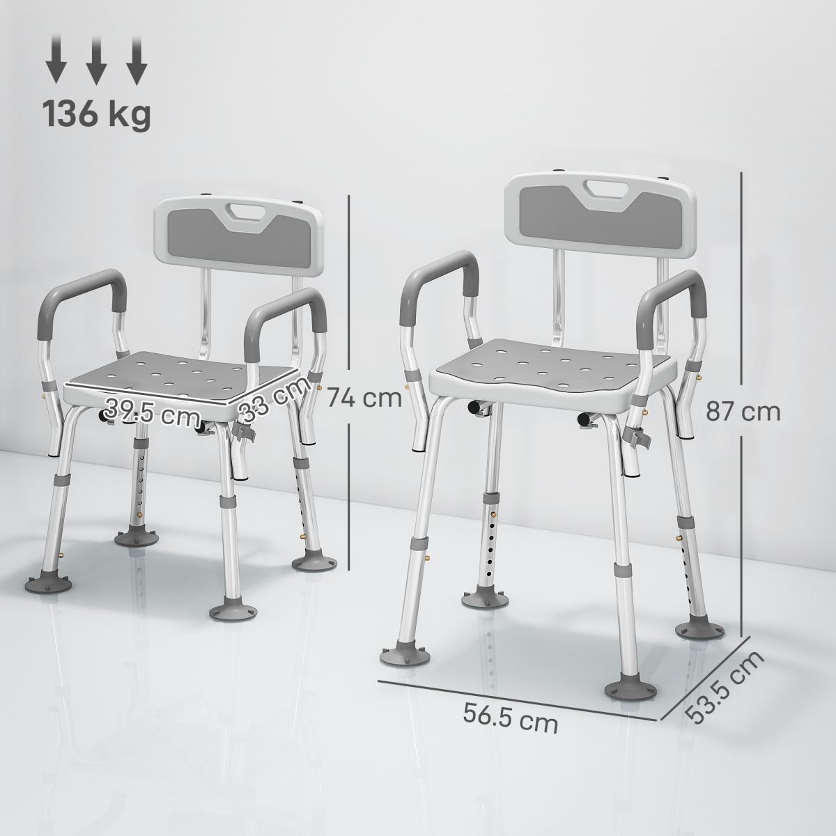 HOMCOM Adjustable Padded Bath Stool with Arms and Back