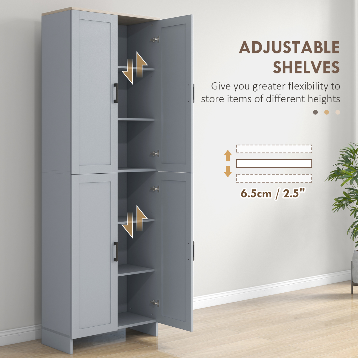 HOMCOM Grey Kitchen Storage Cabinet with 4 Doors and Adjustable Shelves