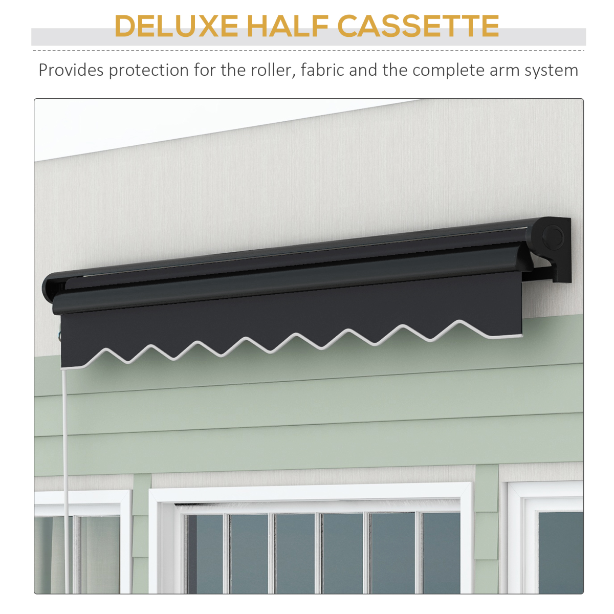 Outsunny 2.5 x 2m Electric Awning with LED Lights, Remote Control and Manual Handle, Half Cassette, Grey