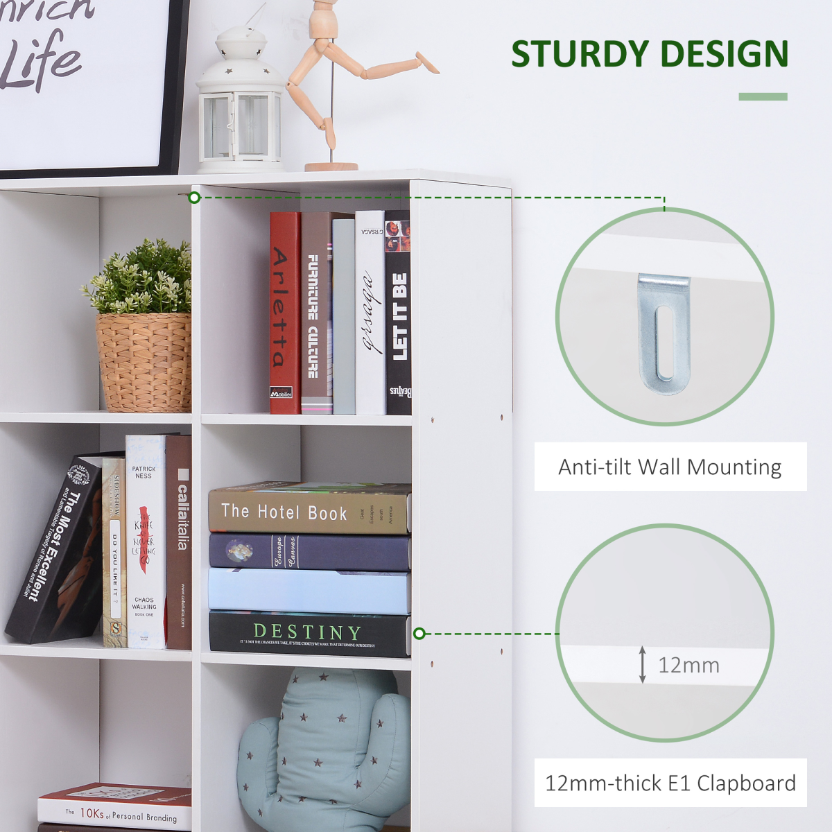 9-Cube Storage Cabinet Bookcase Display Shelves, Chipboard, White