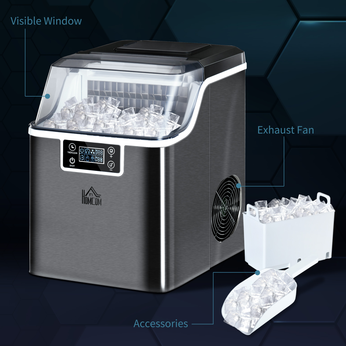 HOMCOM Countertop Ice Maker Machine, 20kg/Day, Self-Cleaning, Black