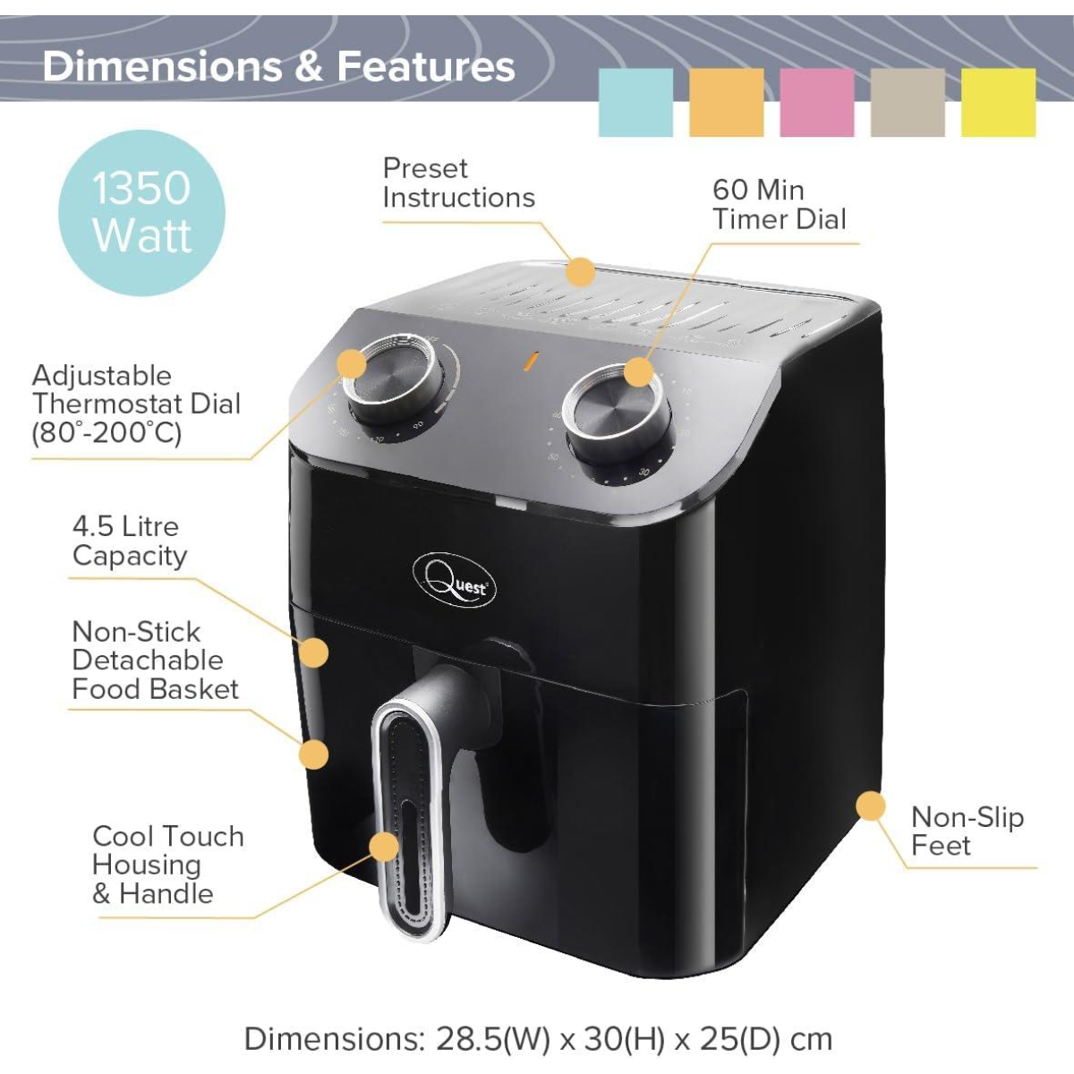 Quest 4.5L Manual Dial Air Fryer