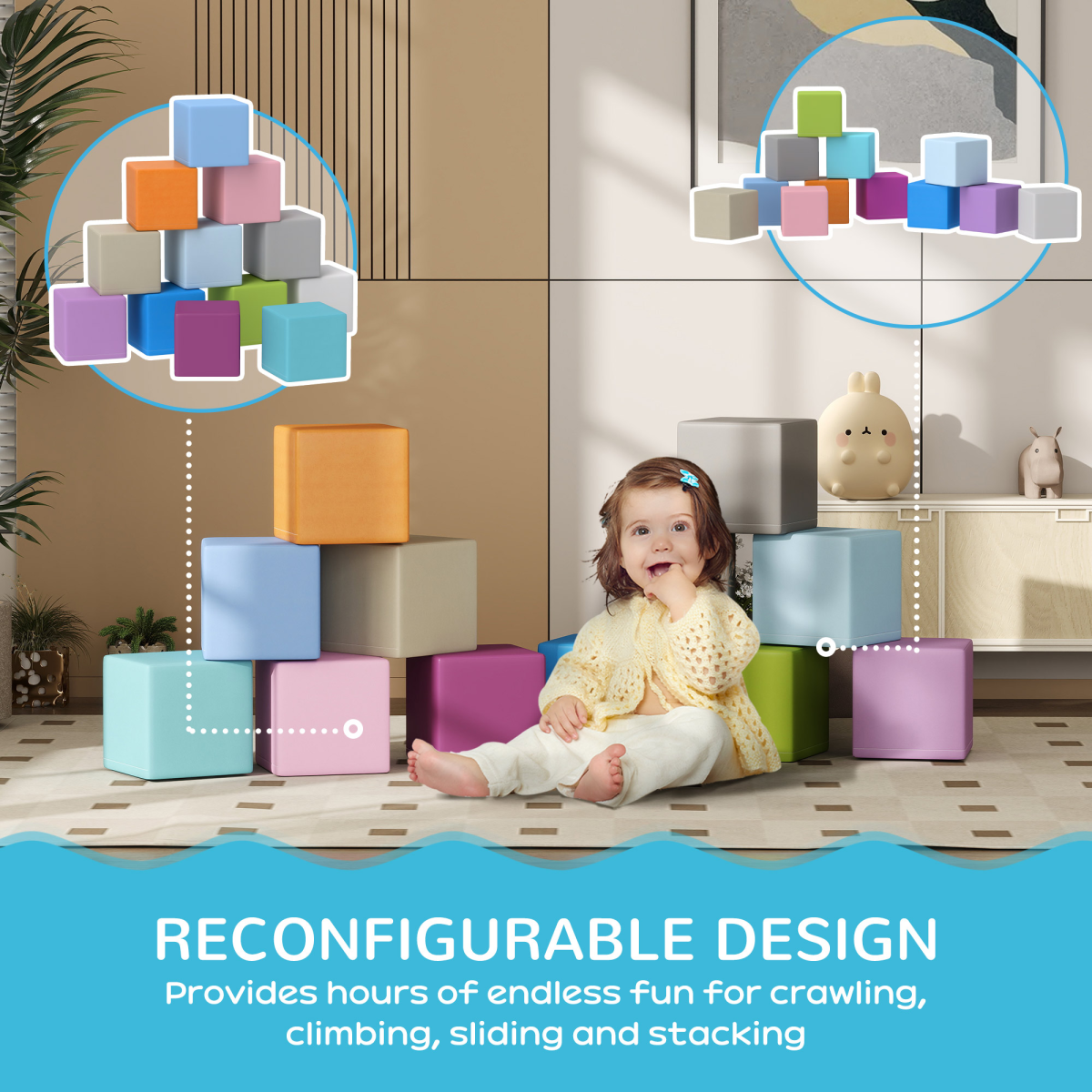 HOMCOM 12-Piece Soft Foam Play Blocks for Toddlers, Multicolour