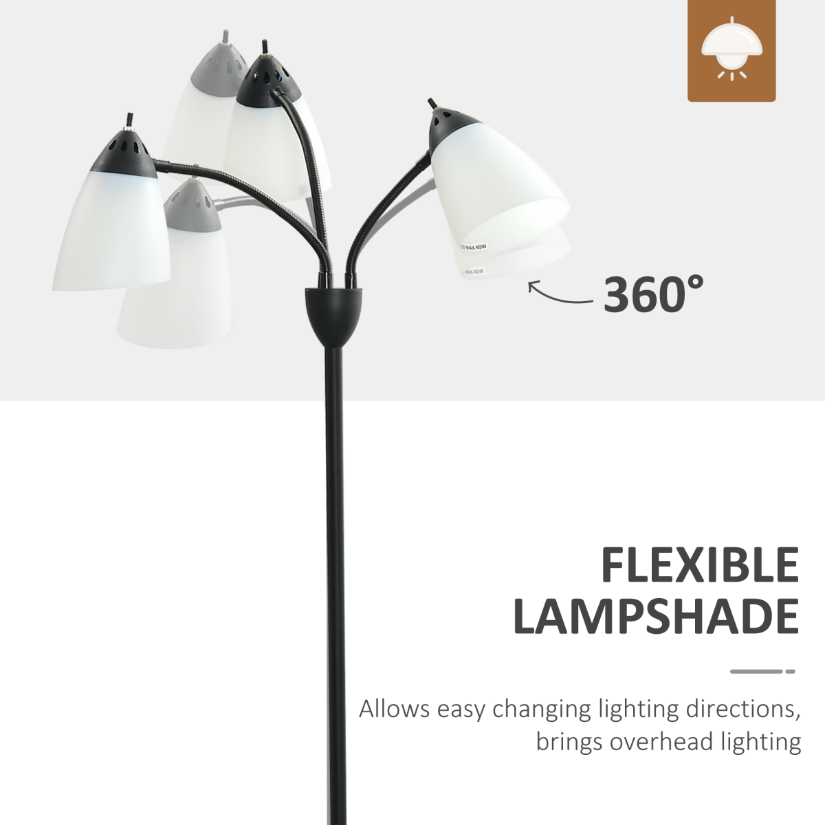 Arc Tree Floor Lamp 3 Adjustable Rotating Lights, with Steel Frame, 155cm, Black