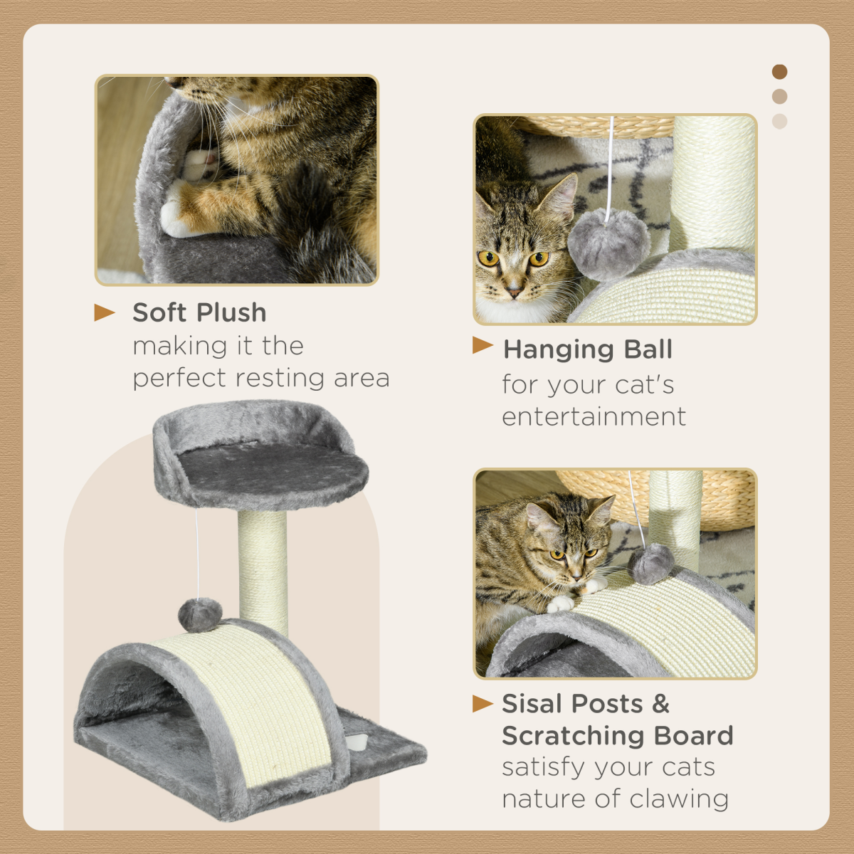 PawHut Cat Tree with Sisal Scratching Post & Toy Ball