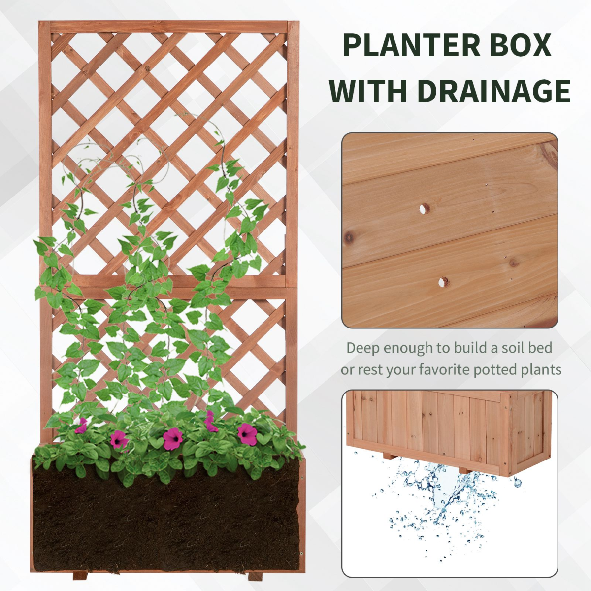 Outsunny Wooden Flower Box with Rear Net Board Display Stand