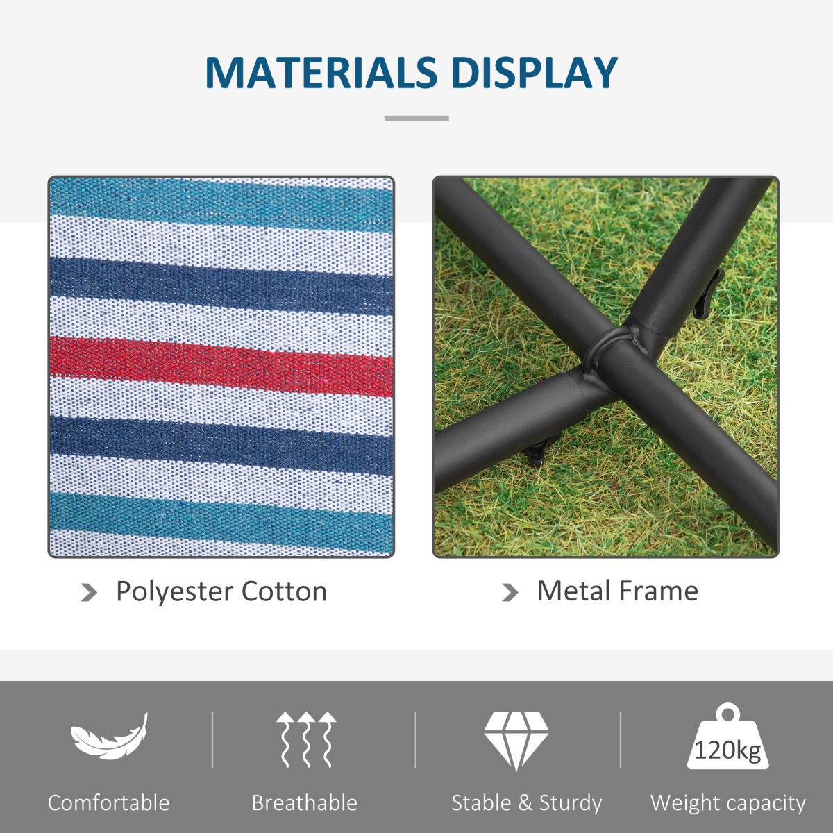 294x117cm Hammock with Metal Stand, Carry Bag, 120kg, Stripe