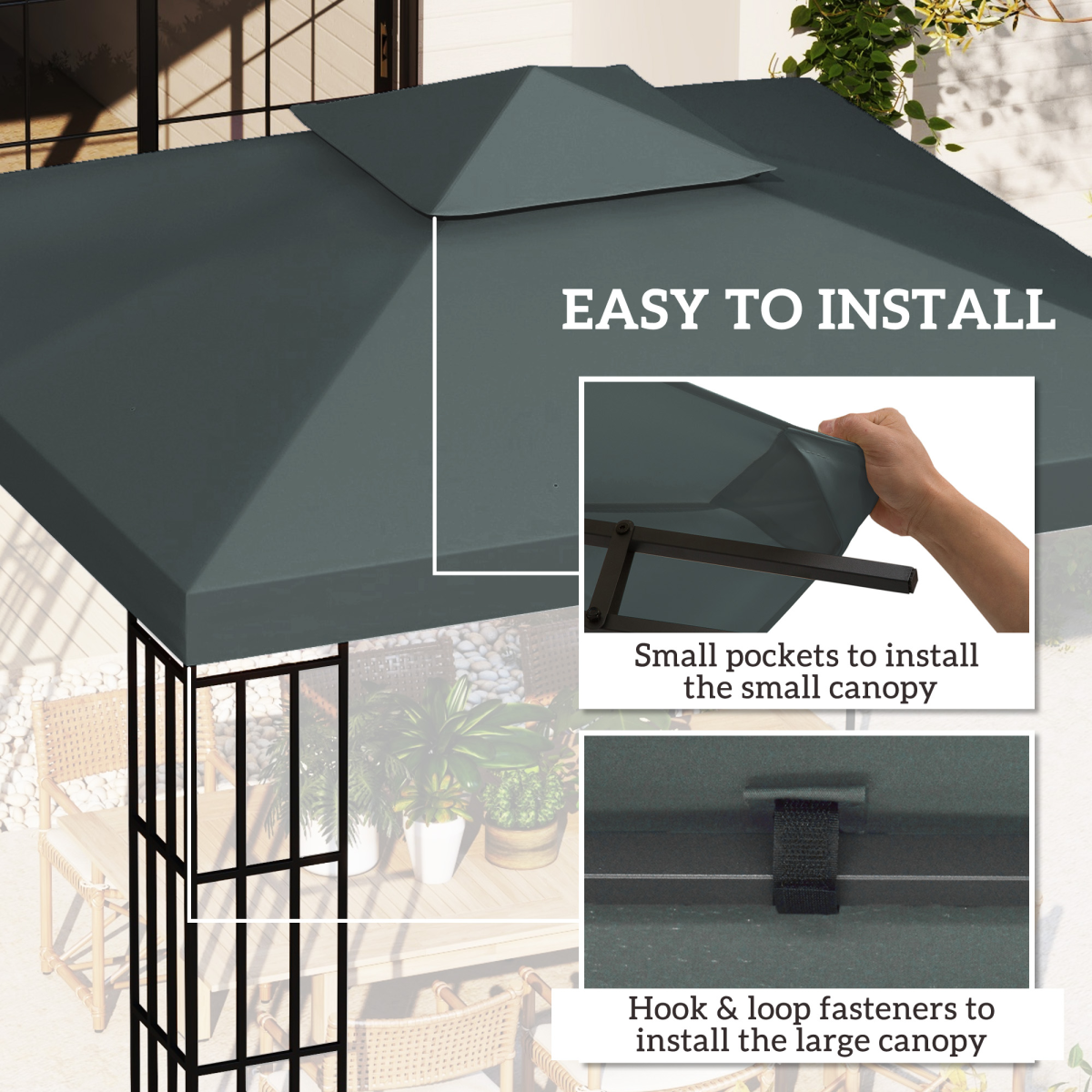 Outsunny 3m 2-Tier Gazebo Replacement Canopy Top Cover, Charcoal Grey