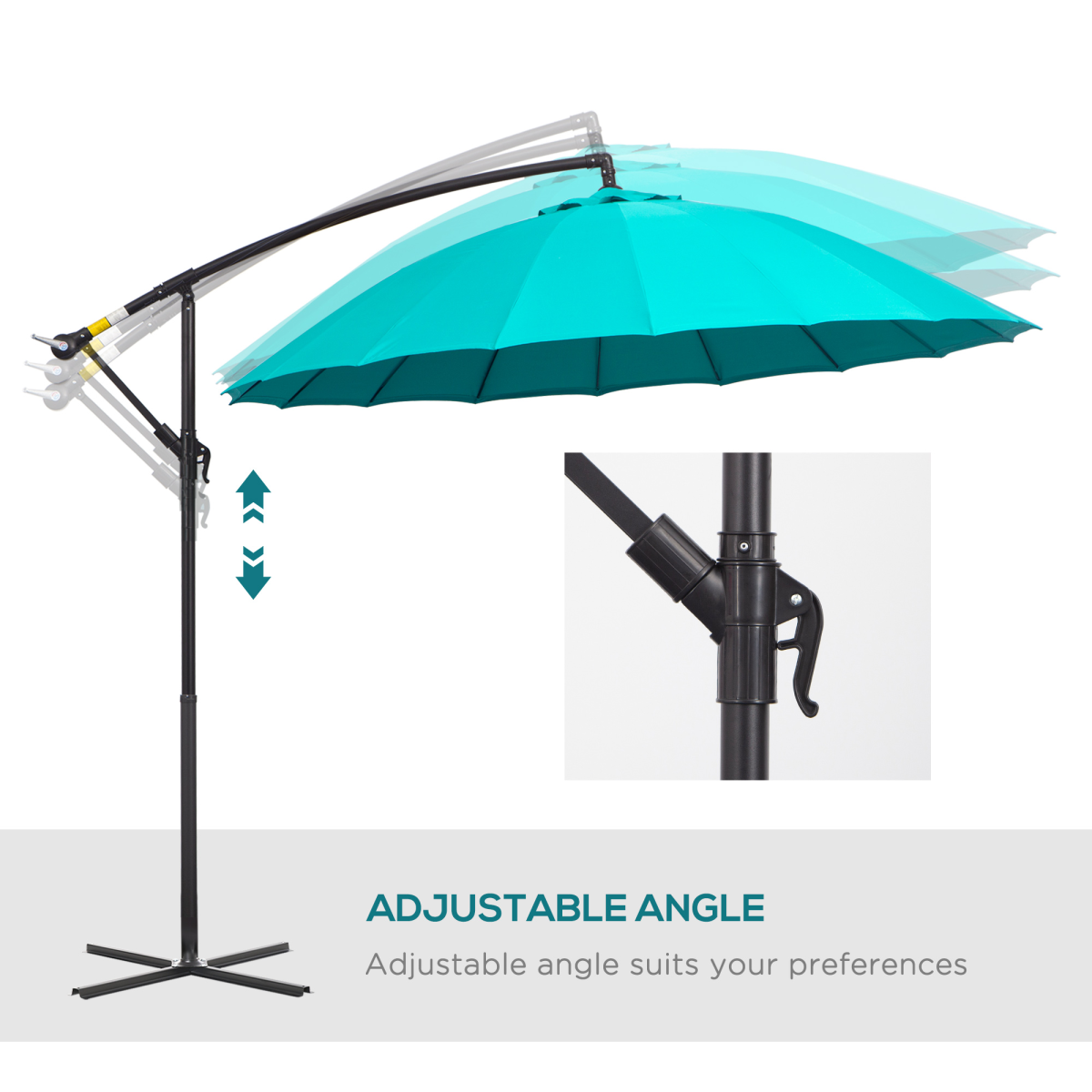 3m Cantilever Garden Parasol with Crank Handle & Cross Base, Blue