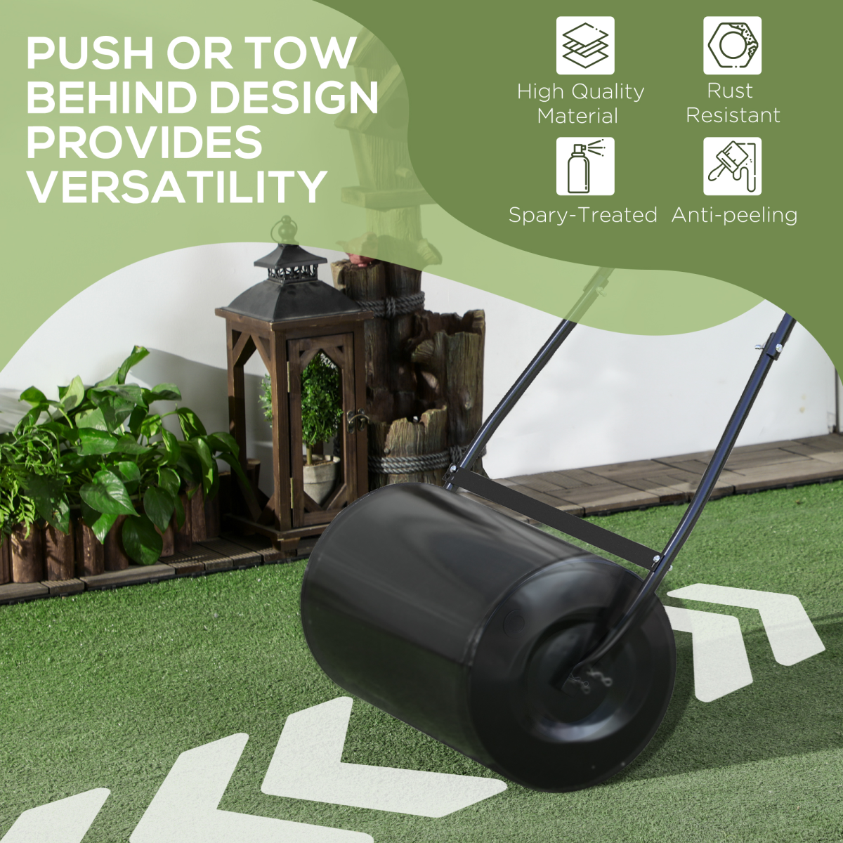 Durhand Garden Lawn Roller, 38L Steel Push Grass Roller with U-Shaped Handle