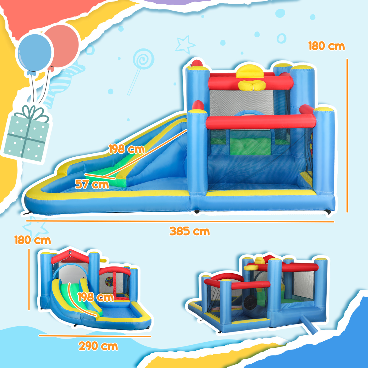 AIYAPLAY 5-in-1 Inflatable Bouncy Castle, 550W Blower Included