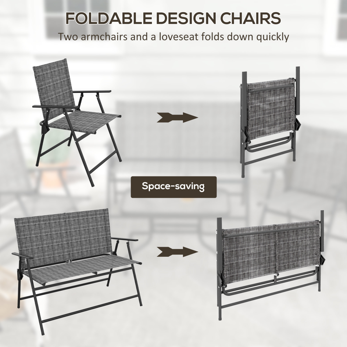 Outsunny 4-Piece Patio Furniture Set with Side Table, 2 Armchairs and Loveseat, Foldable Chairs