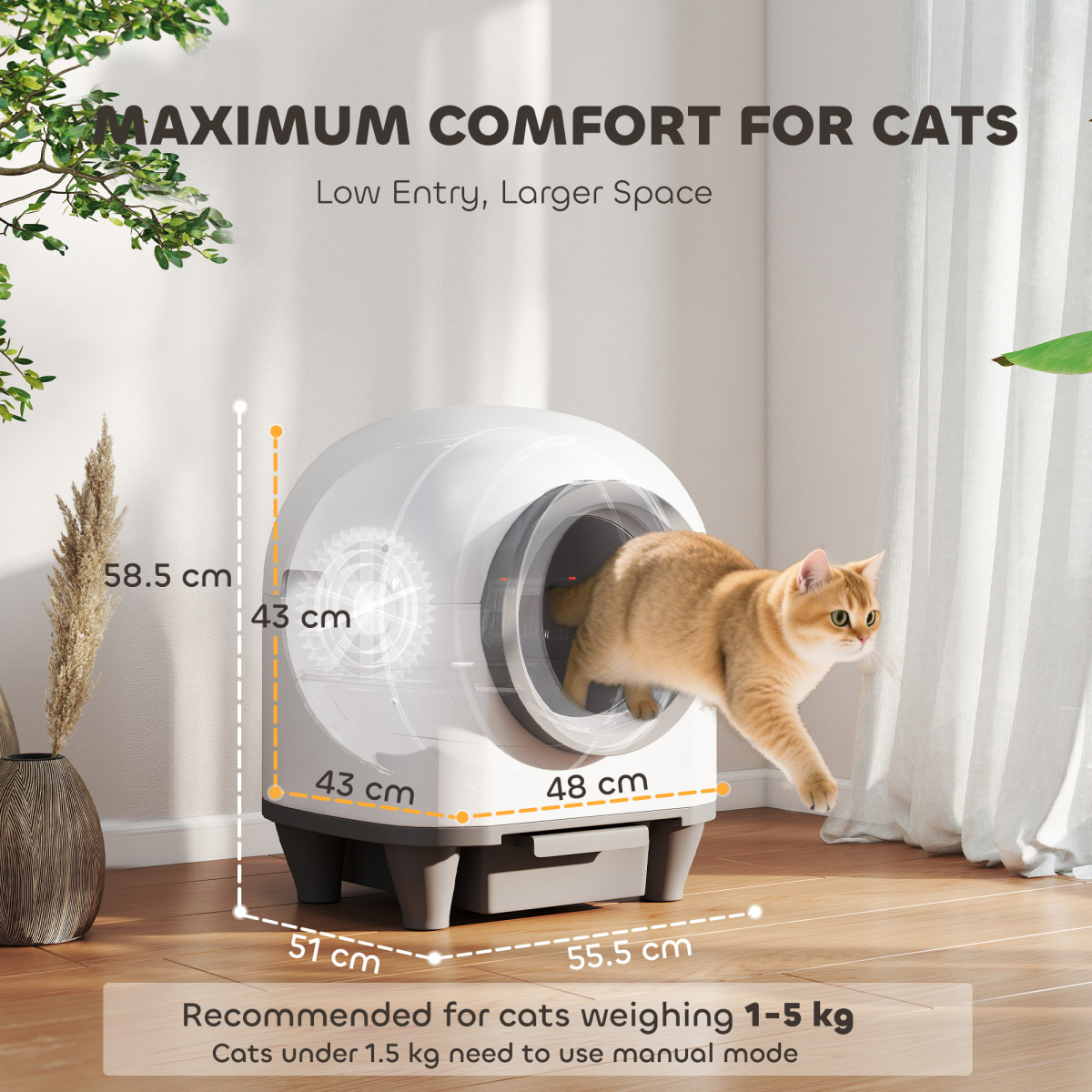 PawHut 80L Self-Cleaning Cat Litter Box with App Control, 12 Sensors