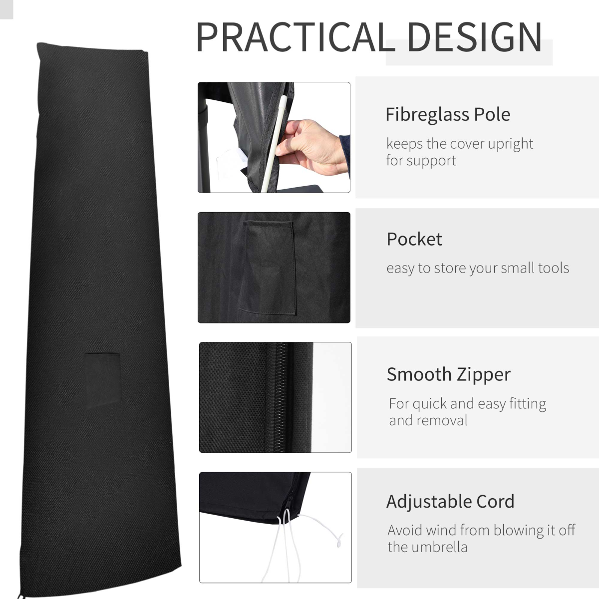 Outsunny 6.6ft Waterproof Parasol Umbrella Cover with Cord Locks