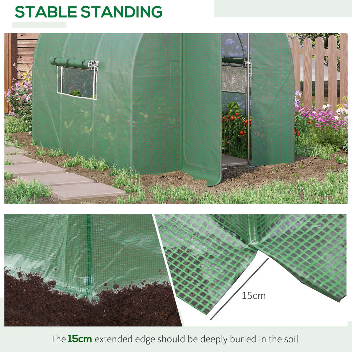 Outsunny 3 x 2m Walk-In Polytunnel Greenhouse with Heavy-Duty Steel Frame and PE Cover