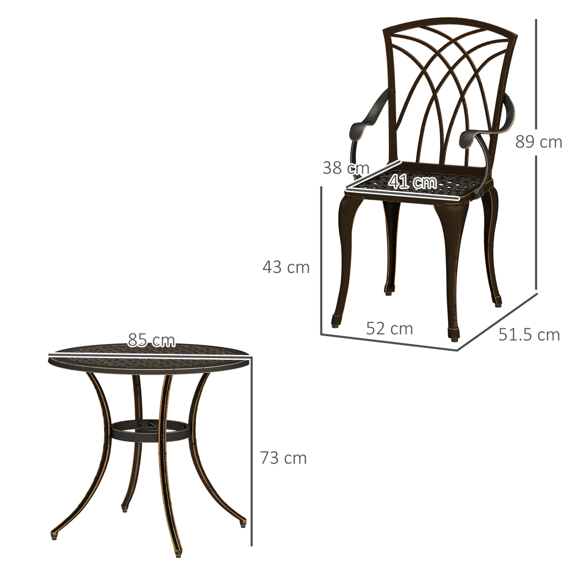 Outsunny 5-Piece Cast Aluminium Garden Dining Set, Bronze Tone