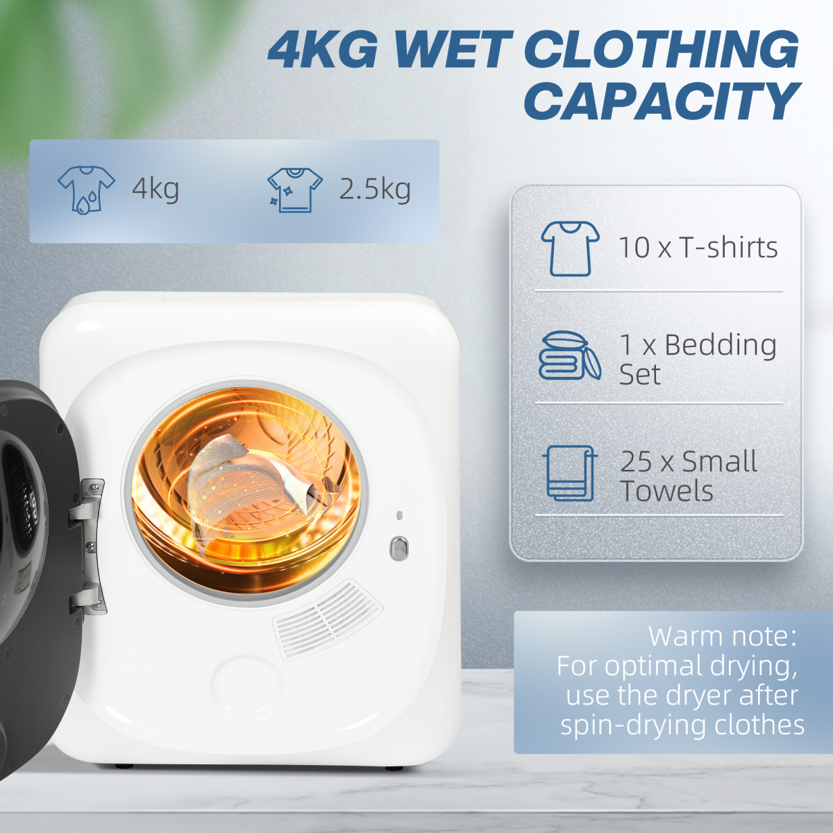 HOMCOM 4kg 800W Vented Tumble Dryer with Deodorize & Smart Mode