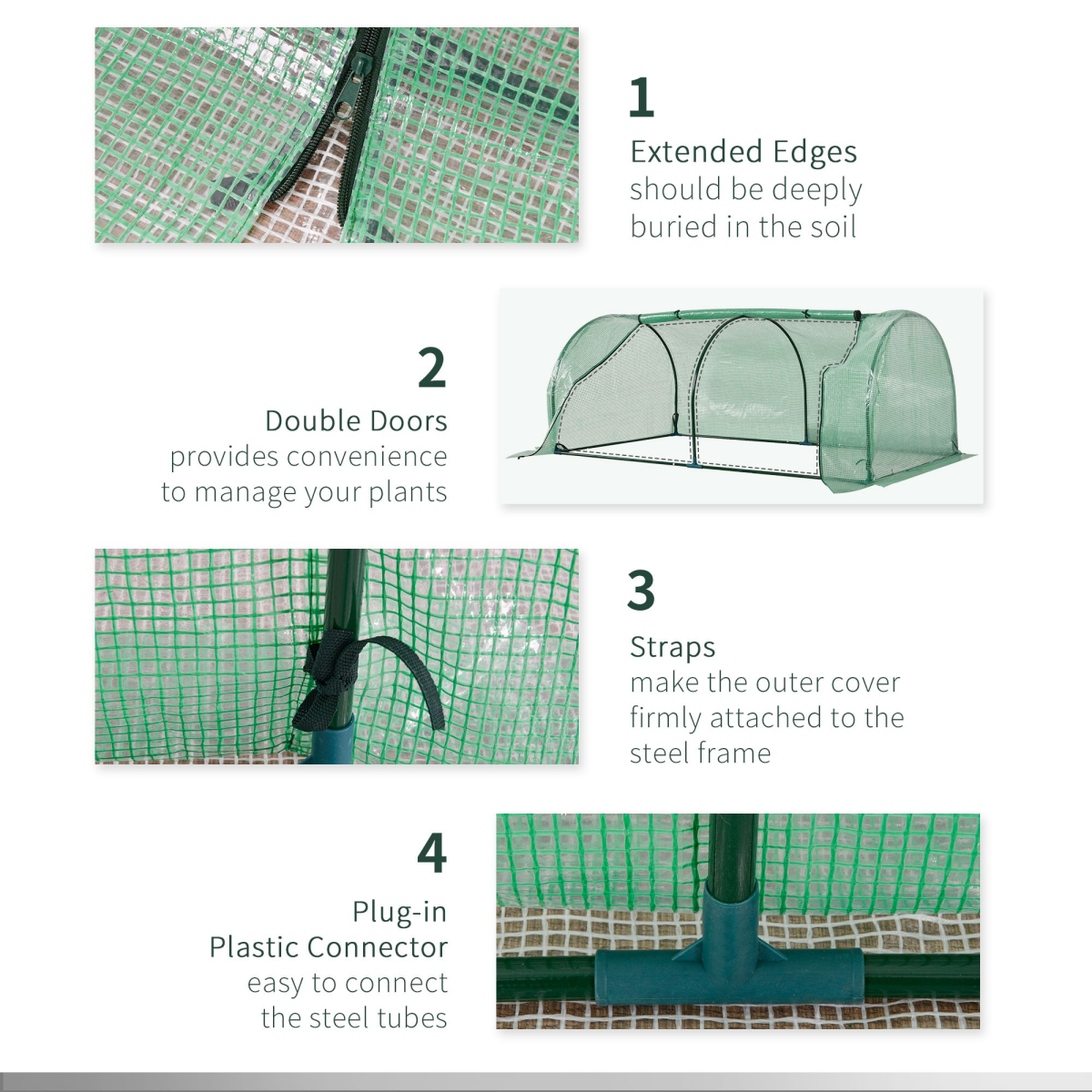 Tunnel Greenhouse with Steel Frame, Green, 200 x 100 x 80 cm