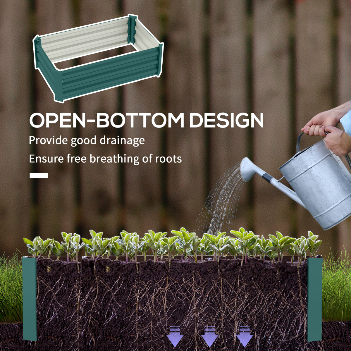 Outsunny Set of 2 Galvanised Steel Raised Garden Beds, Green