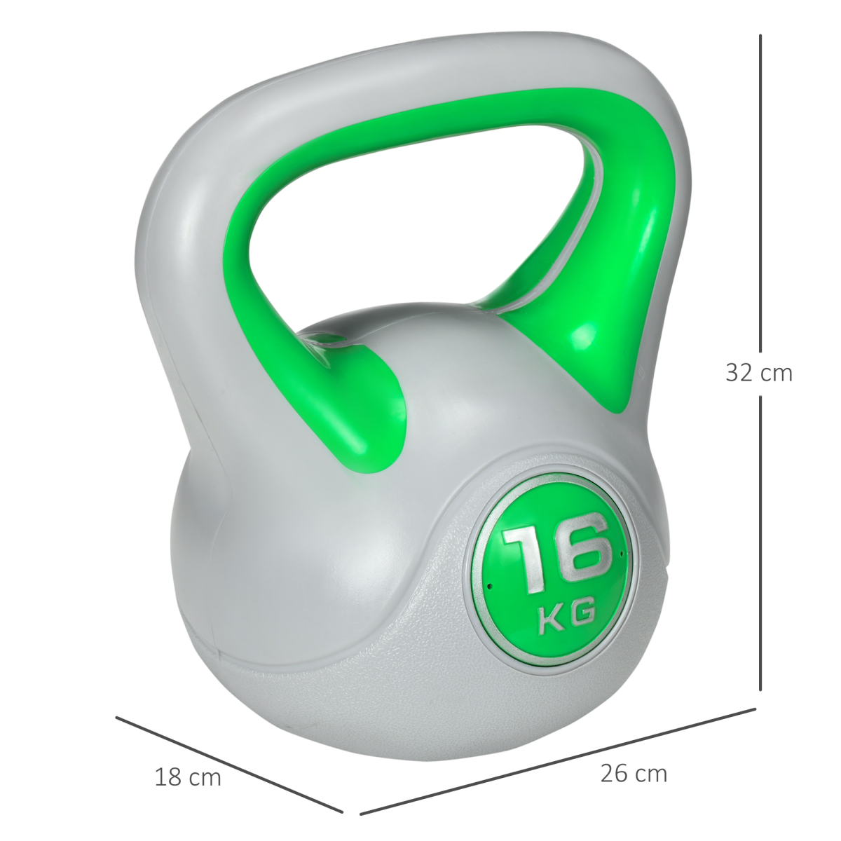 SPORTNOW 16kg Kettlebell with Wide Handle, Green and Grey
