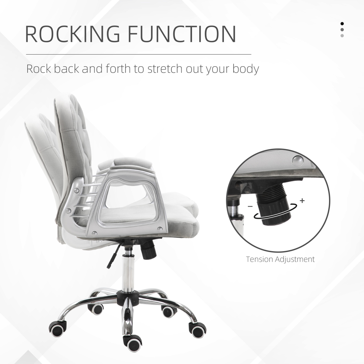 Grey Velour Diamond Tufted Office Chair, Adjustable 360° Swivel