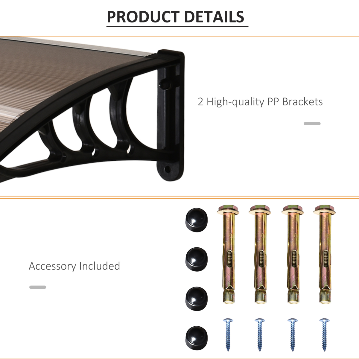 Outsunny 75 x 120 x 23 cm Brown Curved Polycarbonate Awning with Black Bracket