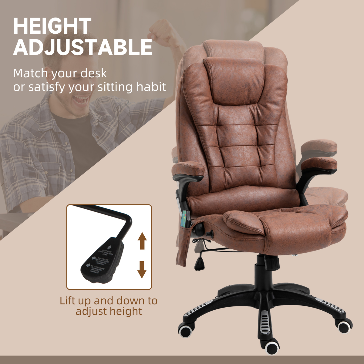 Executive Reclining Chair with Heating Massage Points, Brown