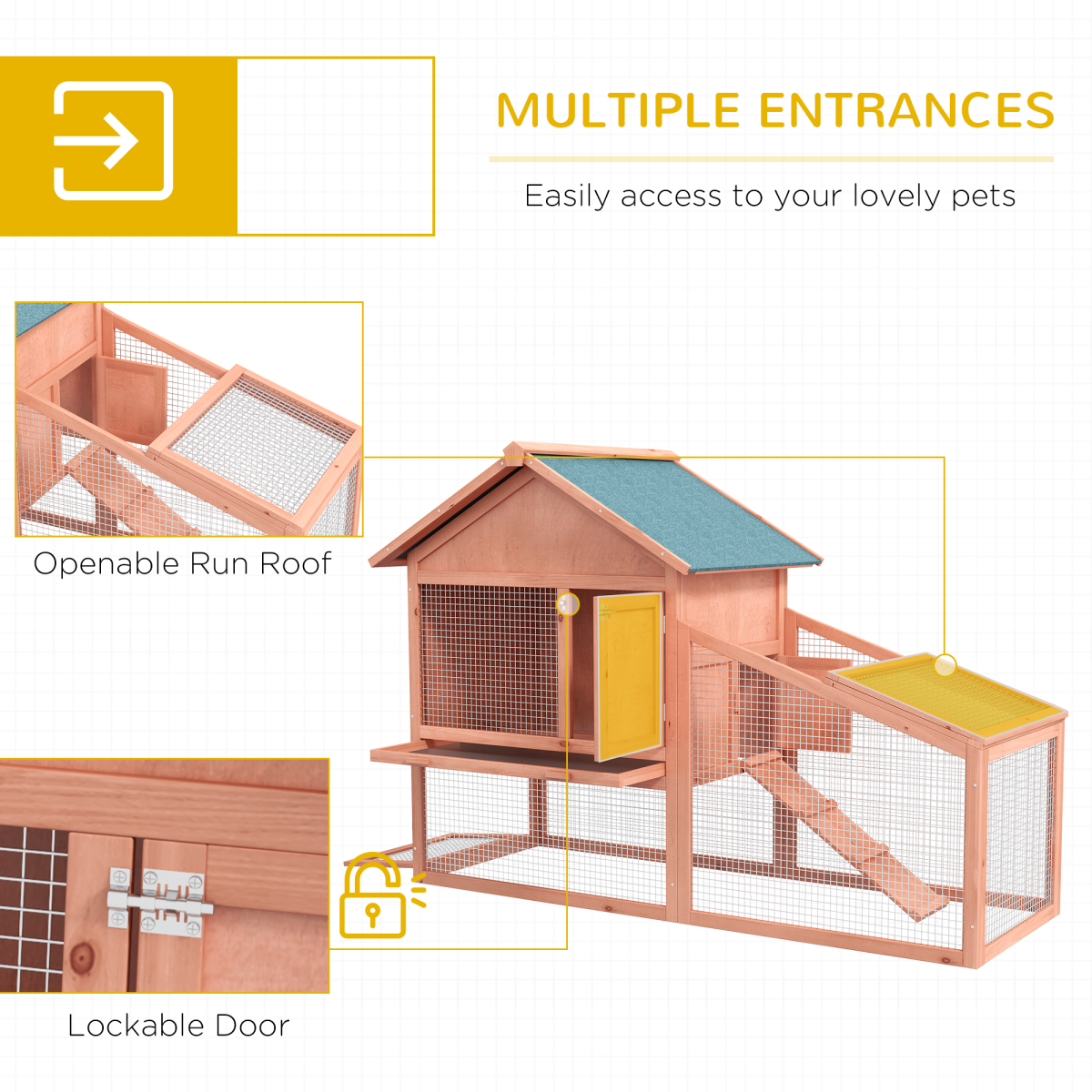 Pawhut 2 Tier Wooden Rabbit Hutch with Asphalt Roof, Ramp, Water Resistant, 144 x 64.5 x 100 cm