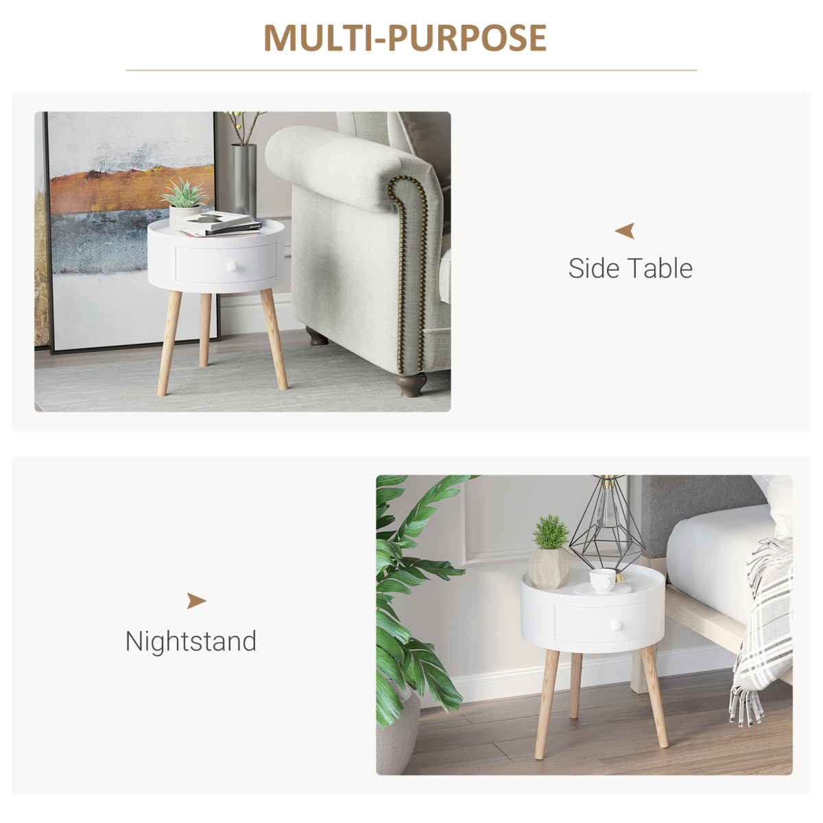 HOMCOM Round Coffee Table with Drawer, 38 x 45H cm, White
