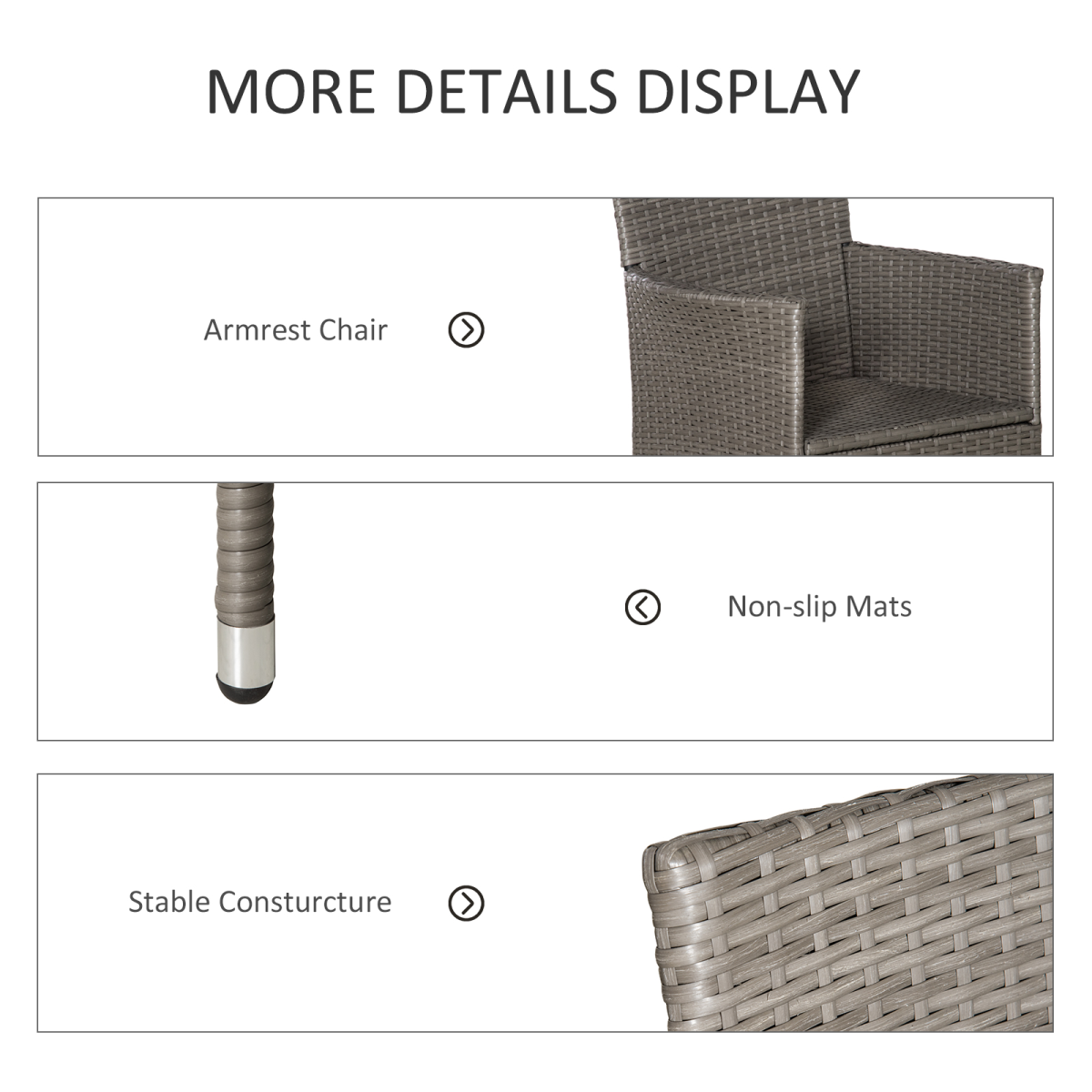 Outsunny Set of 2 Outdoor Rattan Armchairs with Armrests and Cushions, Grey