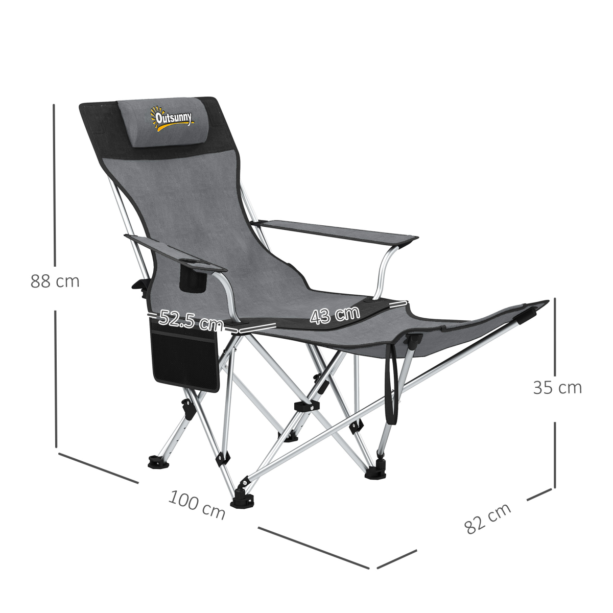 Outsunny Set of 2 Folding Reclining Camping Chairs with Footrest