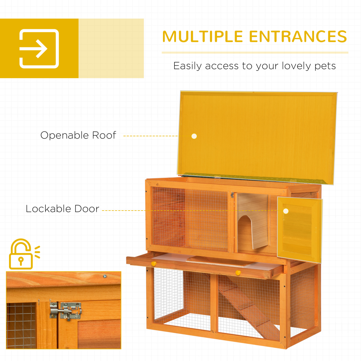 2-Tier Wooden Rabbit Hutch for Small Animals, Outdoor Backyard Bunny House