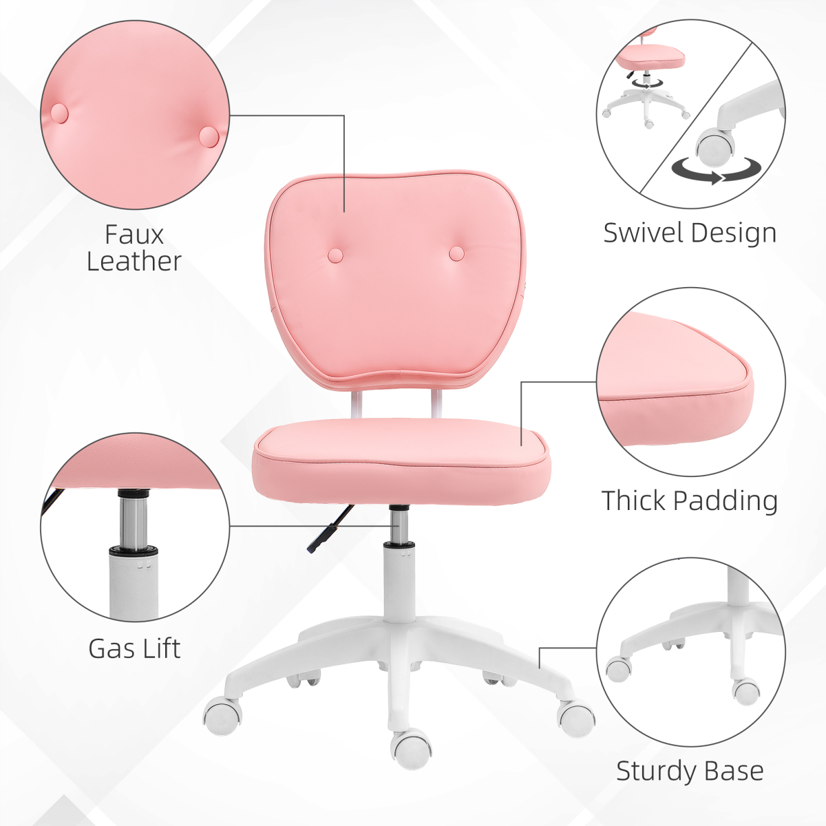 Vinsetto Pink Adjustable Faux Leather Swivel Chair, 120kg