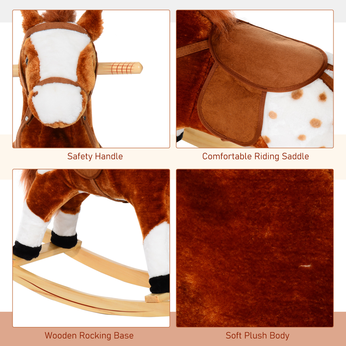 HOMCOM Plush Rocking Horse with Neigh Sound, Brown
