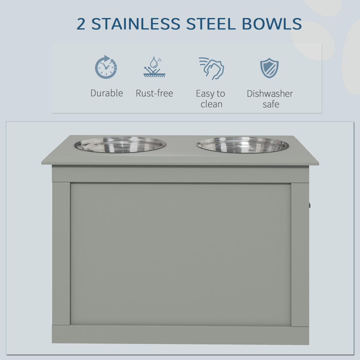 PawHut Elevated Dog Bowls with Storage, 2 Bowls, Grey