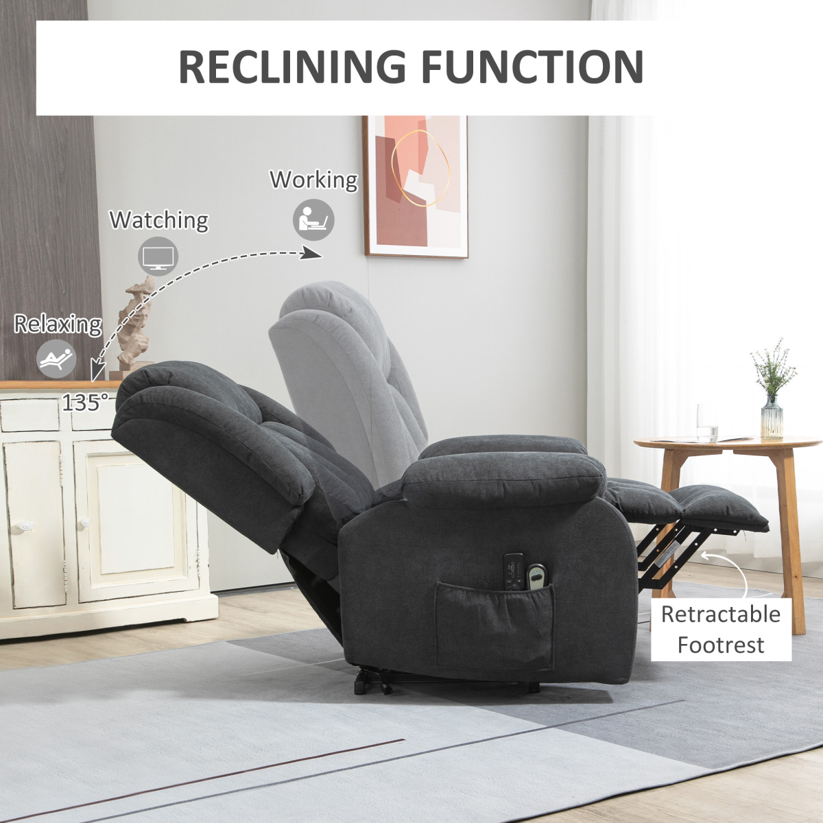 HOMCOM Heavy Duty Lift Recliner Chair with Massage, Dark Grey