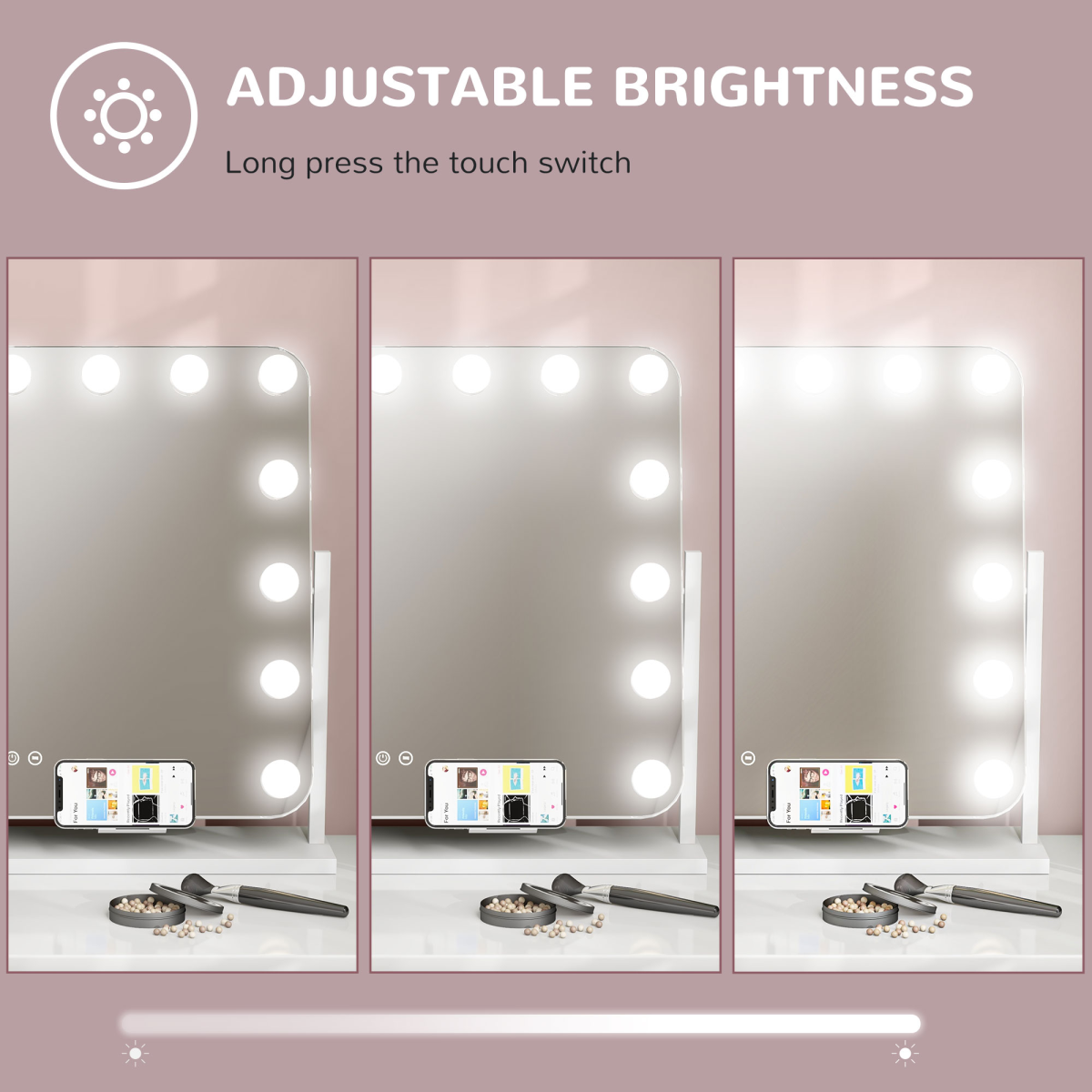 HOMCOM Hollywood Dimmable LED Makeup Mirror with 10x Magnifier, USB Port