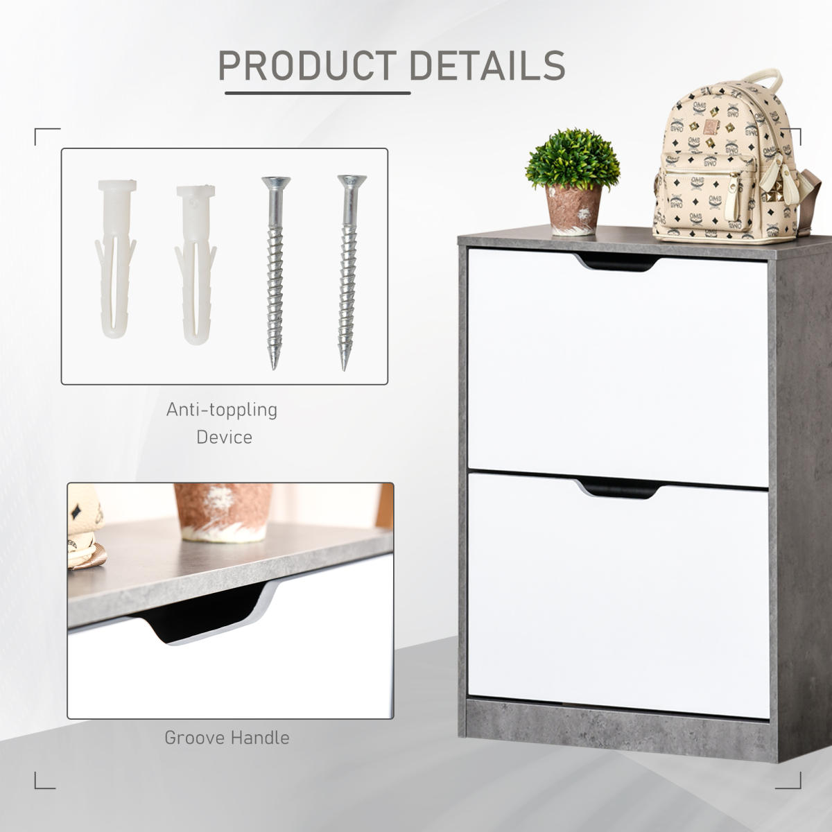 Two Drawer Shoe Cabinet Home Storage Organiser Groove Handles Hallway HOMCOM