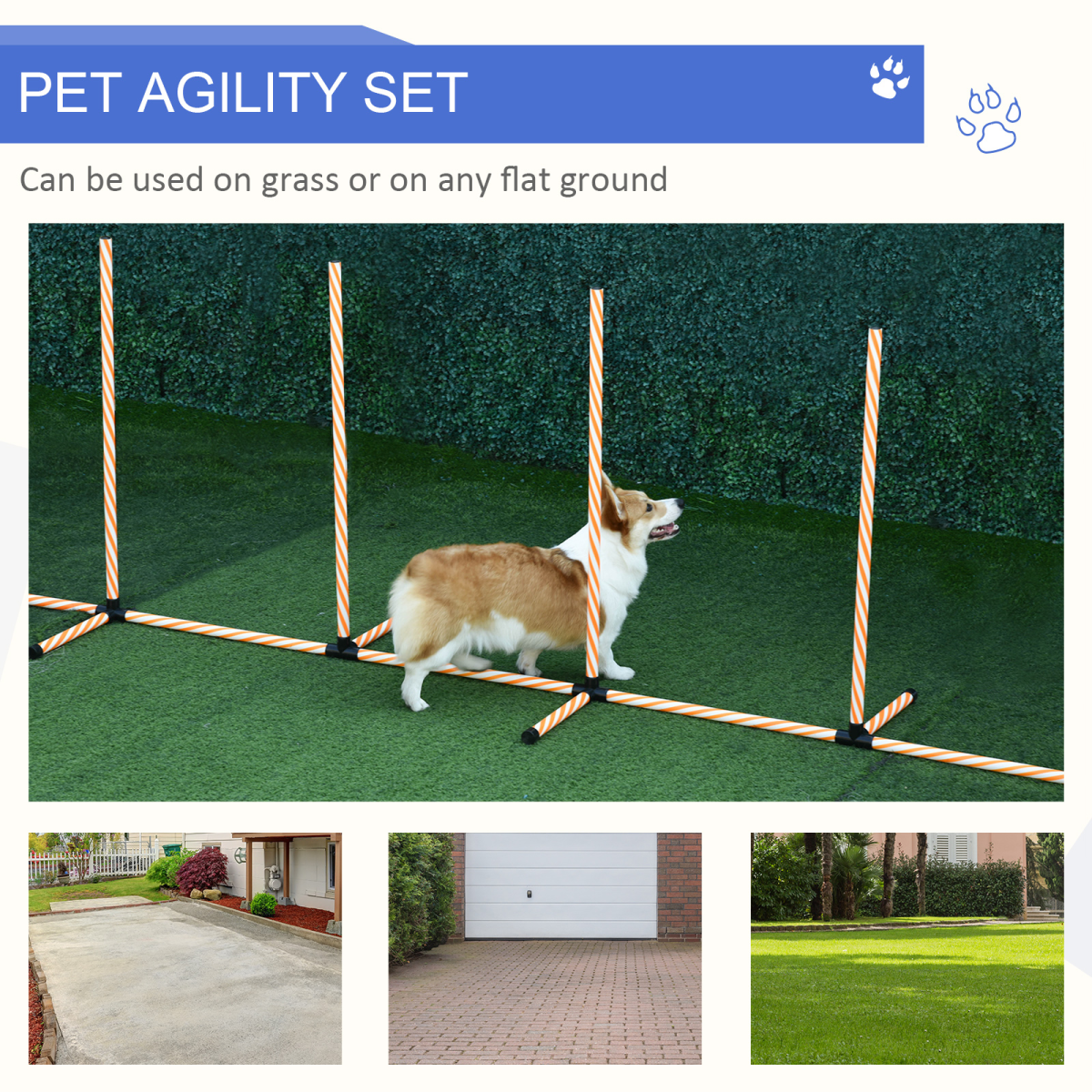 PawHut Dog Agility Weave Poles Training Obstacle Course Set, Slalom Equipment with Whistle and Storage Bag