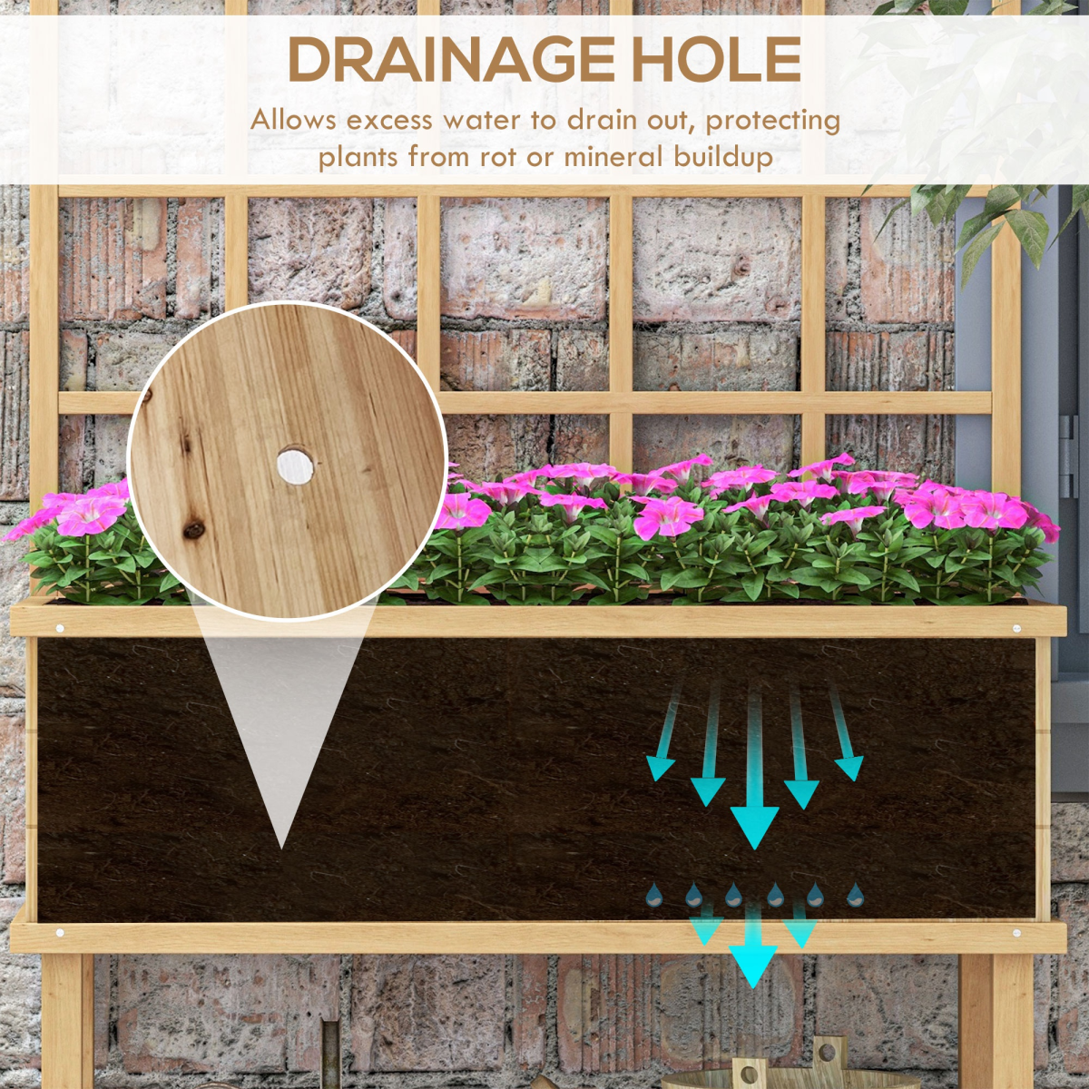 Outsunny Natural Wood Raised Planter Box with Trellis, Drain Holes, Elevated Garden Bed