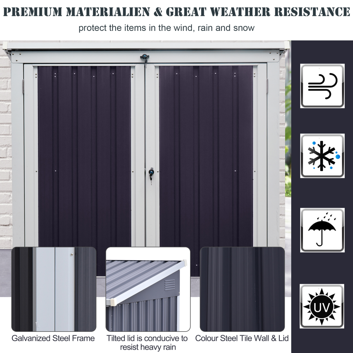 Steel Garden Storage Shed for 2 Wheelie Bins, Double Doors, Lift-Up Lid, Lockable Steel Bin Cover