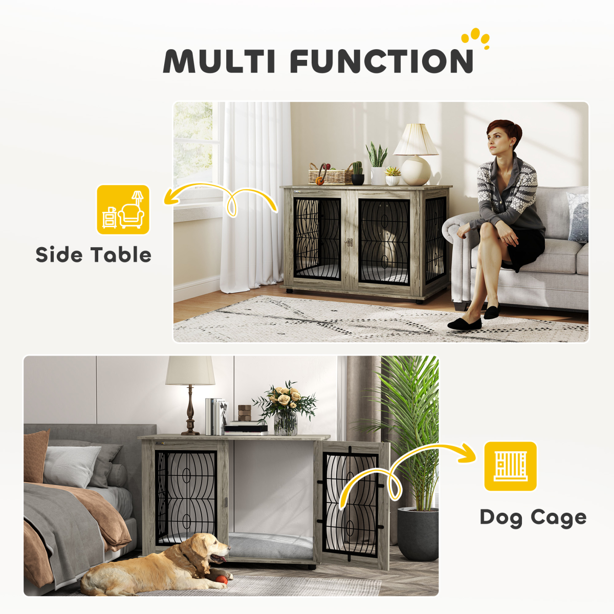 PawHut Dog Crate Furniture End Table for Extra Large Dogs with Cushion