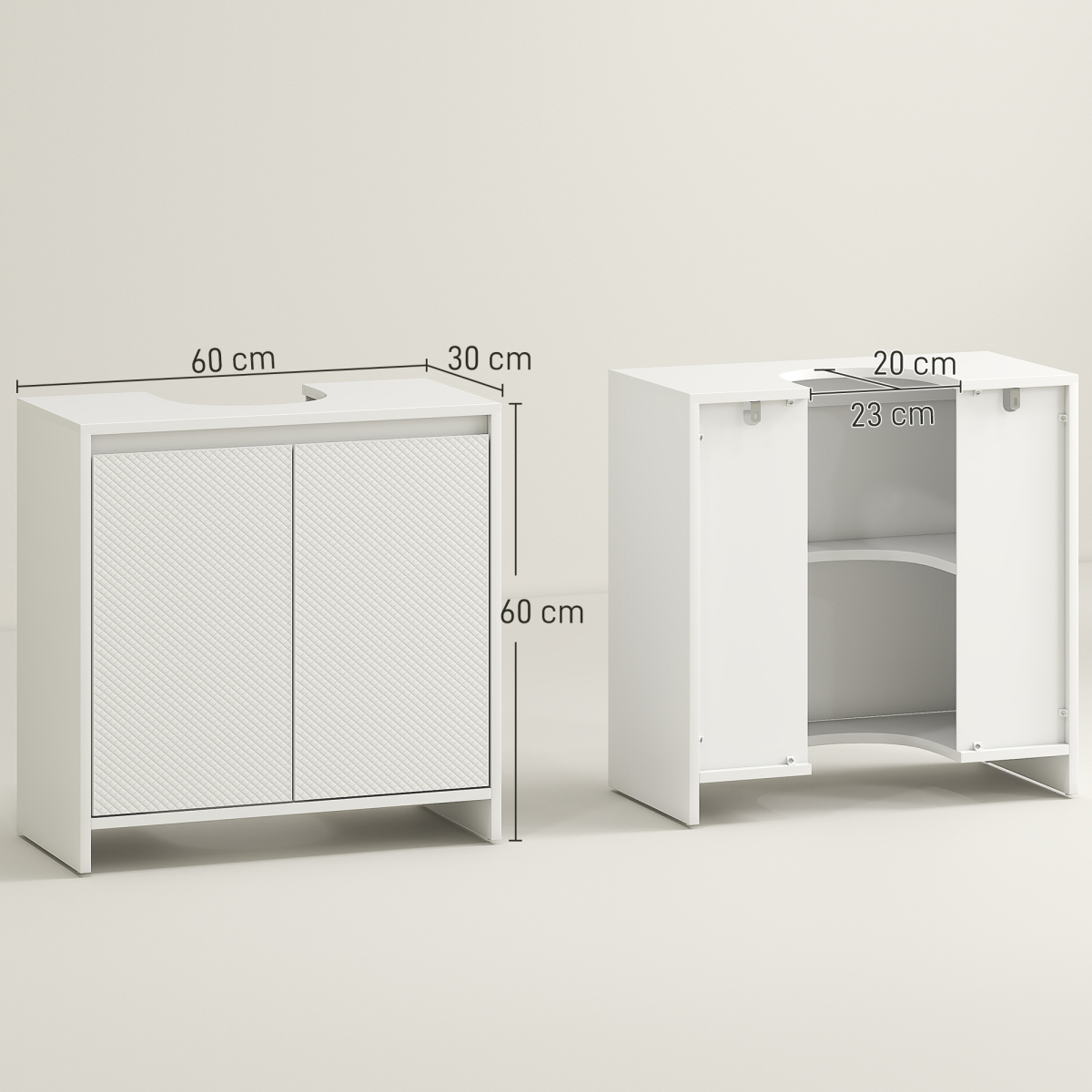 HOMCOM White Freestanding Under Sink Cabinet with 2 Doors, Shelf
