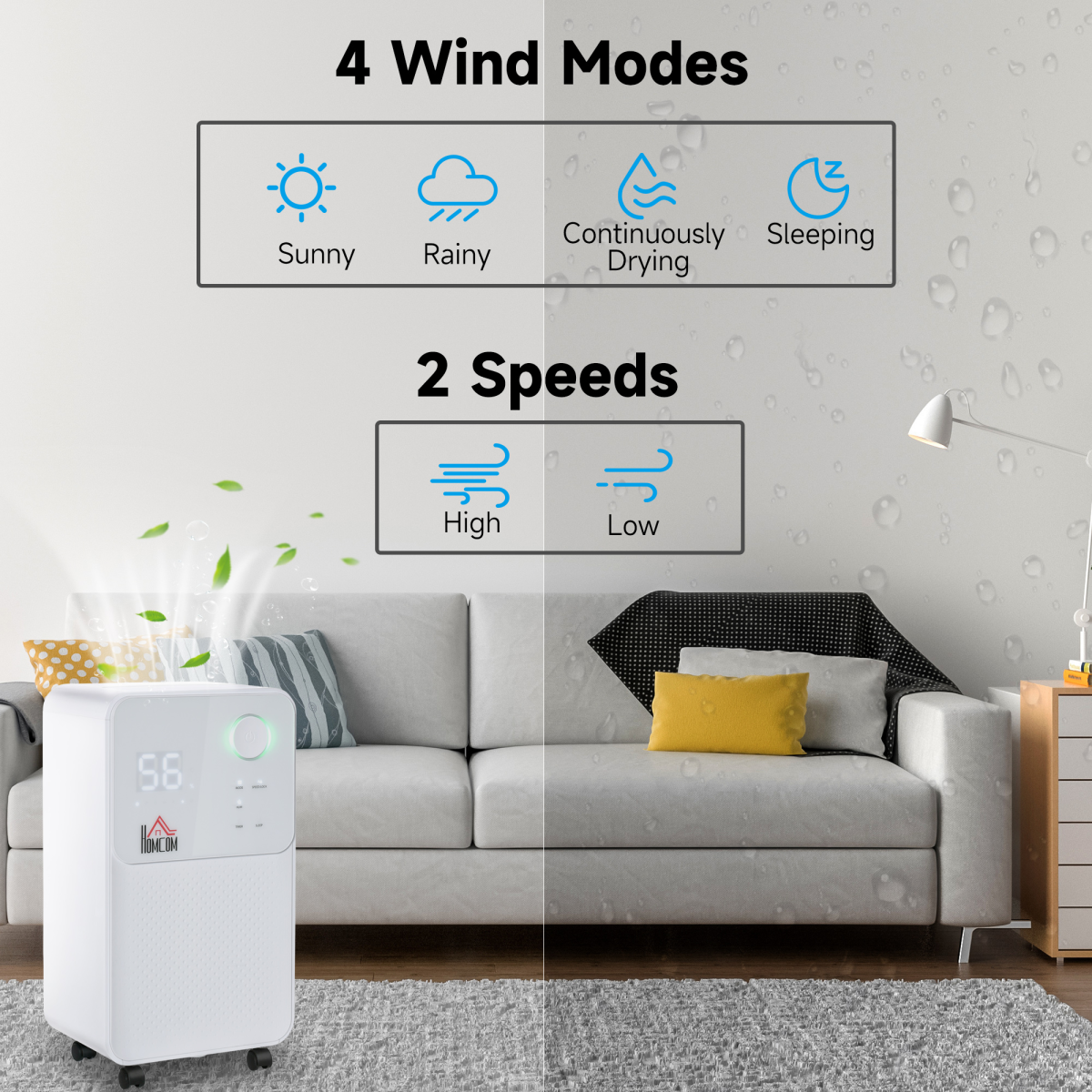 HOMCOM 12L/Day Portable Quiet Dehumidifier for Home and Laundry Room with 24-Hour Timer, Child Lock and LED Display