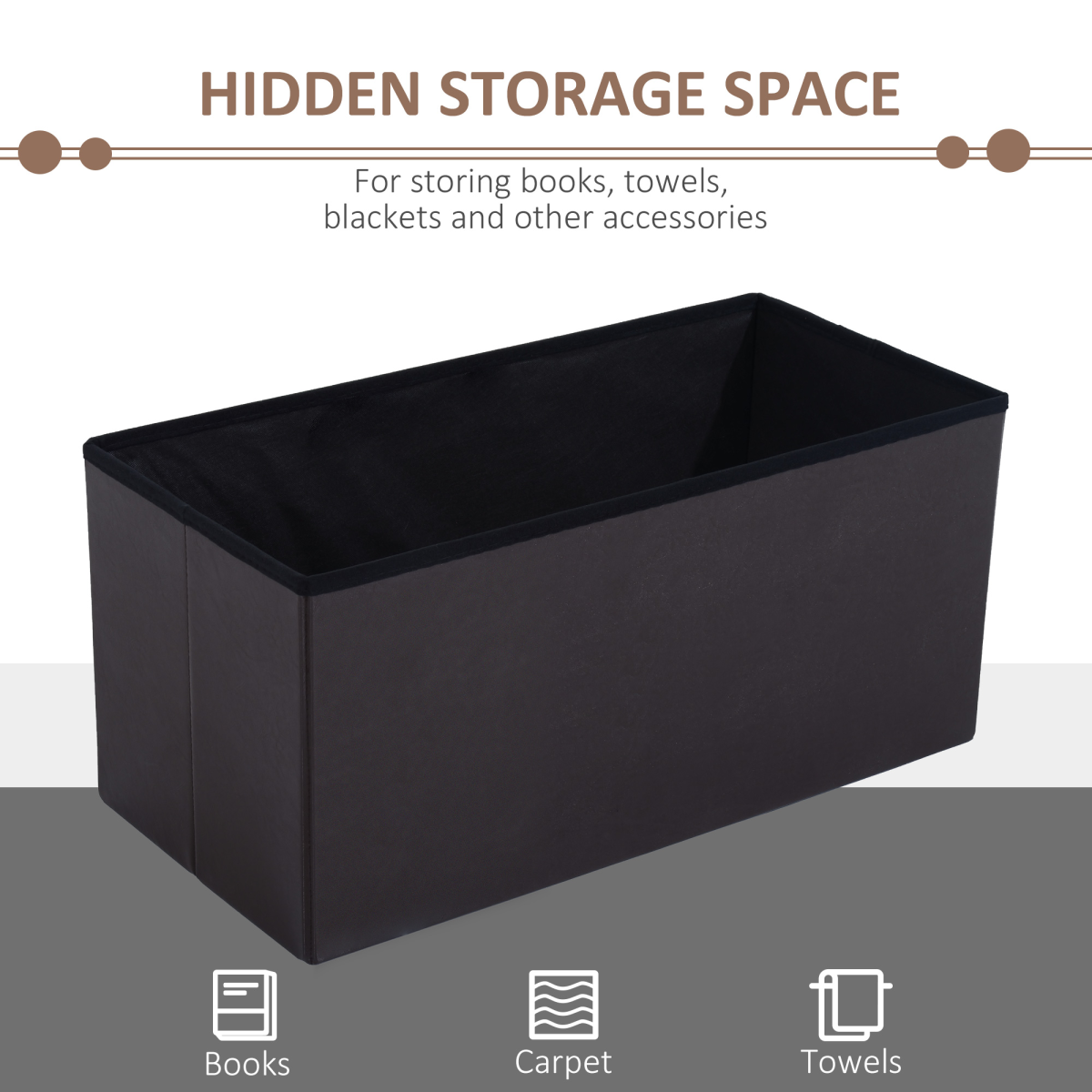 HOMCOM Folding Faux Leather Storage Cube Ottoman Bench Seat Brown